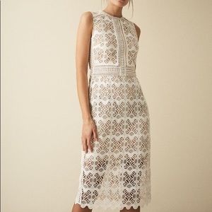 NWOT REISS WHITE CORAL LACE SLIM FIT MIDI DRESS | US 2